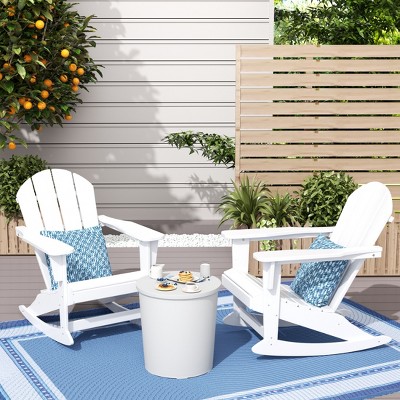 White Poly Lumber Outdoor Rocking Adirondack Chair Set