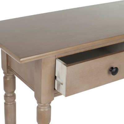 Transitional Gray Pine Console Table with Dual Storage Drawers