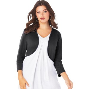 Roaman's Women's Plus Size Bolero Cardigan With Three Quarter Sleeves - 1 of 4