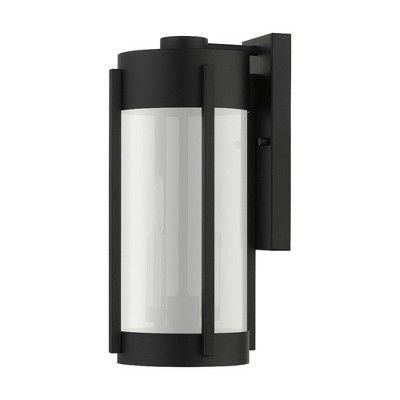 Sheridan Contemporary Black and Brushed Nickel Wall Lantern with Smoke Glass