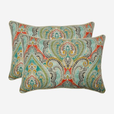 2pk Pretty Witty Oversized Rectangular Outdoor Throw Pillow Reef Blue - Pillow Perfect: Weather & Fade-Resistant