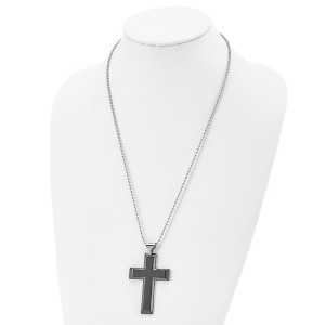 Chisel Stainless Steel Polished Black IP-plated Large Cross Pendant on a 24" Ball Chain Necklace - 1 of 4