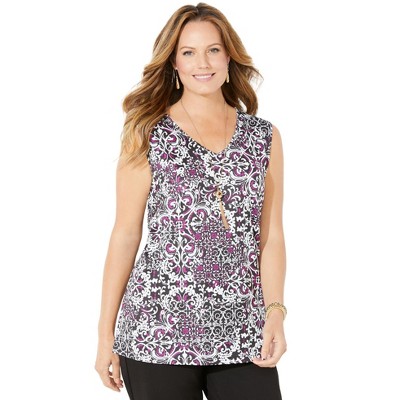 Catherines Women's Plus Size Anywear V-neck Tank - 0x, Black Graphic 