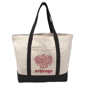 University Of Chicago Primary Logo Canvas Tote Bag With External Pocket, Reusable Shoulder Bag for Shopping, School, Beach, Black - 1 of 4