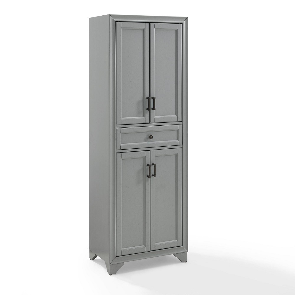 Tara Pantry Distressed Gray - Crosley: Traditional Style, 4-Door Kitchen Cabinet with Adjustable Shelves, Drawer