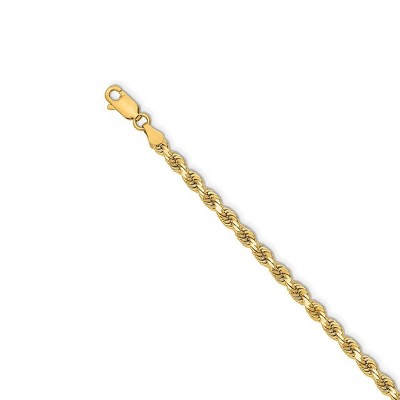 Black Bow Jewelry 14k Yellow Gold 3.25mm Diamond Cut Solid Rope Chain Necklace