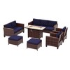Sonkuki 7 Pieces Patio Sofa with Rectangle Fire Pit Table and Ottomans, Wicker Conversation Couch, Navy Blue Cushion - 2 of 4