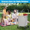 NAYSAYE Foldable Shopping Dolly Heavy Duty Utility Cart with Double Basket Shelf for Groceries and Laundry, Gray, 20"*19.5"*39" - 3 of 4