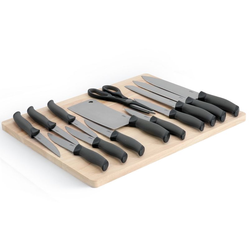 Oster Lindbergh 14 Piece Stainless Steel Cutlery Knife Set in Black with Cutting Board, 2 of 9