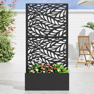 SpassWay Black Metal Planter Box with Trellis Raised Garden Bed with Arbor Privacy Screen with Wheels - 1 of 4