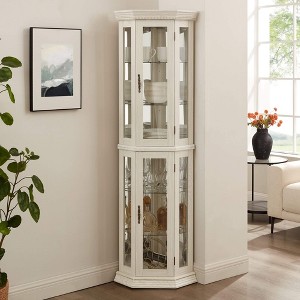 ORRD Lighted Corner Curio Cabinet - Glass Display Shelf w/Tempered Doors & Adjustable Shelves, Bar Cabinet（White） - 1 of 4