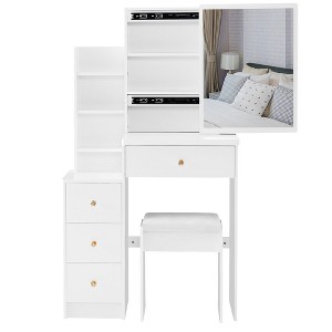 CAVINAS Vanity Desk with Mirror Compact Makeup Table with Stool, Multi-Layer Storage - 1 of 4