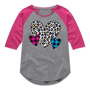 Girls' - Instant Message - Patterned Hearts Shirt Tail Raglan Graphic T-shirt - 1 of 4