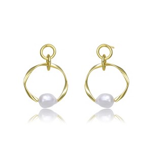 Guili Sterling Silver 14K Gold Plated Round Dangling Earrings with Freshwater Pearls, combining timeless appeal and modern styles. - 1 of 3