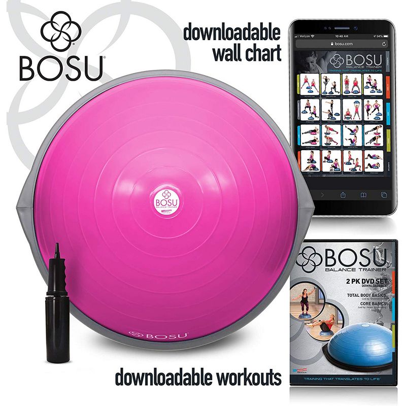 Bosu 72-10850 Home Gym Equipment The Original Balance Trainer 65 cm Diameter, Pink and Gray, 1 of 7