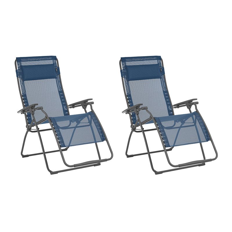 Lafuma Futura XL Zero Gravity Portable Ergonomic Outdoor Patio Steel Framed Recliner Folding Lounge Chair with Headrest Cushion, Ocean Blue (2 Pack), 1 of 4