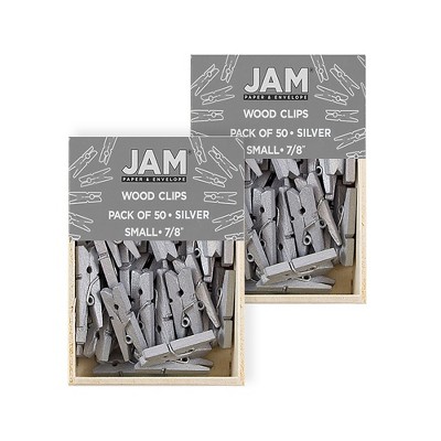 JAM Paper Wood Clip Clothespins Small 7/8 Inch Silver Clothes Pins 230726887A