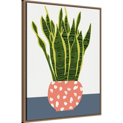 Boho-Chic Green Snake Plant Canvas Wall Art with Beaded Frame