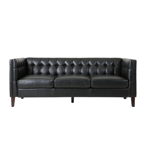 Pondway Contemporary Faux Leather, Black Leather Tufted Sofa Set