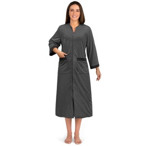 PAVILIA Women Zipper Robe, Loungewear Dress Lightweight Sleepwear Housecoat Nightgown Long Bathrobe, Jersey Robe with Pocket - 1 of 4
