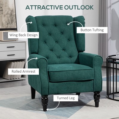 Dark Green Tufted Wood Accent Chair with High Backrest