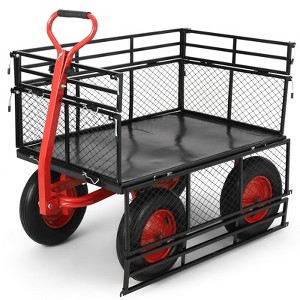 Heavy Duty Steel Garden Dump Cart, 880LBS Metal Utility Wagon, Utility Dump Cart with 10-Inch All Terrain Wheels for Yard Lawn and Farm - 1 of 4