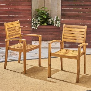 PAGED Wood Outdoor Chairs Set of 2 Patio Dining Chairs with Wooden Armrests, Vertical Slats Design for Patio, Garden, Poolside - 1 of 4