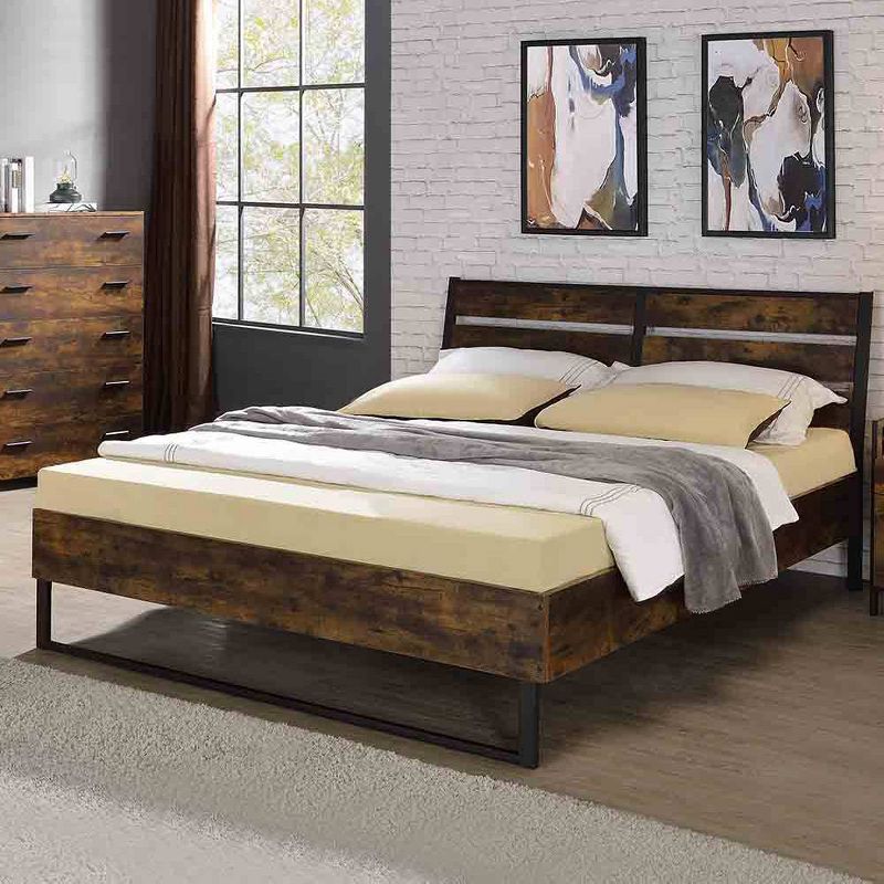 83&#34; Queen Bed Juvanth Bed Rustic Oak Black Finish - Acme Furniture, 1 of 9