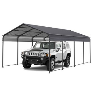 COWLOWN Gray 12x20 FT Heavy Duty Metal Carport with Galvanized Steel Roof & Frame - Outdoor Storage Shed for Car, Boat, and Truck - 1 of 4