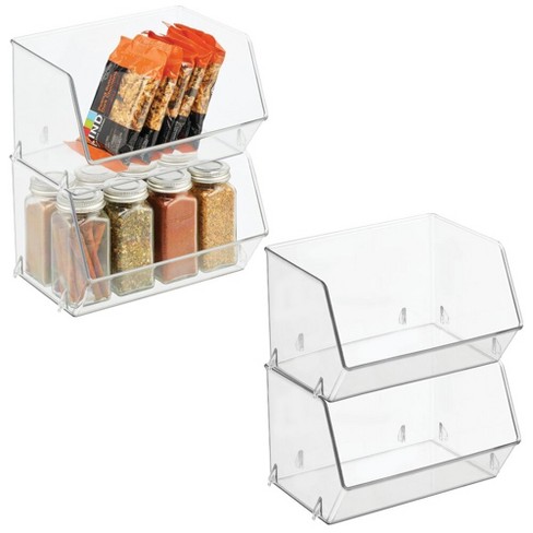 4ct mDesign Plastic Stackable Kitchen Storage Organizer with Drawer 4 Pack Clear