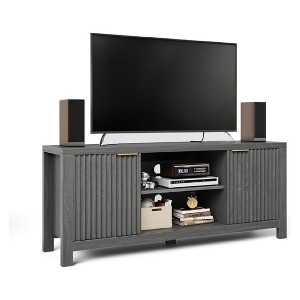 Maple Oak 65 Inch Fluted TV Stand with Open Shelves and Storage Cabinets Modern Heavy Duty Entertainment Center for Living Room Bedroom - 1 of 4