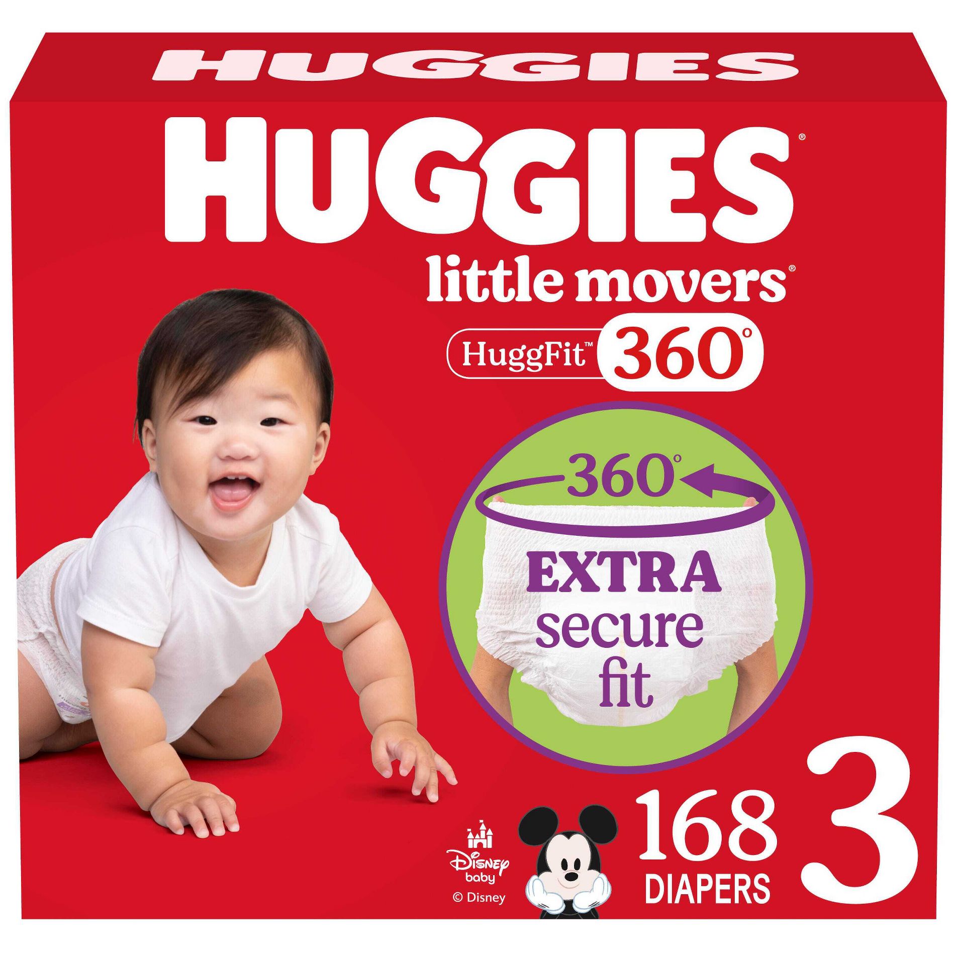 Huggies Little Movers HuggFit 360 Pull On Diapers -Size 3 - 168ct: Disposable Baby Diapers for Active Toddlers, 16-28 lbs