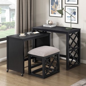 Vynxaria 3-Piece Black Rolling Desk and Stool Set with Casters - 2 Built-in Charging Ports for Home Office and Study Spaces - 1 of 4