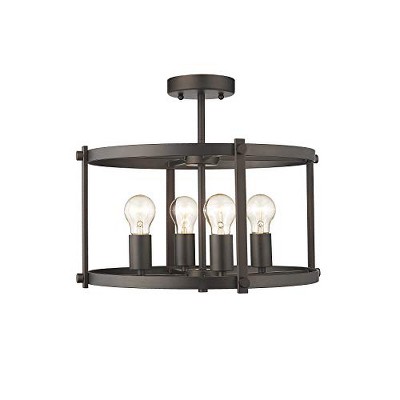 Chloe Lighting IRONCLAD Farmhouse 4 Light Rubbed Bronze Convertible Semi-Flush Ceiling Fixture 17.5" Wide