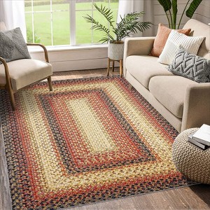 Washable Rug, Machine Washable Rugs for Bedroom, Braided Print Floor Cover, Rustic Low Pile Accent Carpet for Living Room Office, Black - 1 of 4