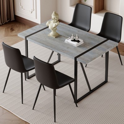 NicBex 5 Piece Gray Marble Textured MDF Dining Table Set with 4 Suede Cushions/PU Chairs for Kitchen/Dining Room