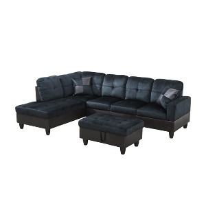 Soft and Breathable 3-Piece Short Plush Sofa Set, L-Shaped Living Room Sofa with Double Spring Layer - 1 of 3