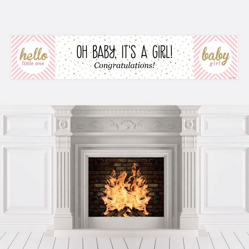 Big Dot of Happiness Hello Little One - Pink and Gold - Girl Baby Shower Decorations Party Banner, 1 of 7