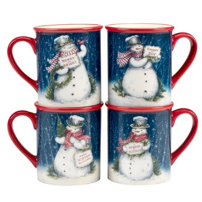 Certified International Set of 4 20oz Snowman Greetings Mugs