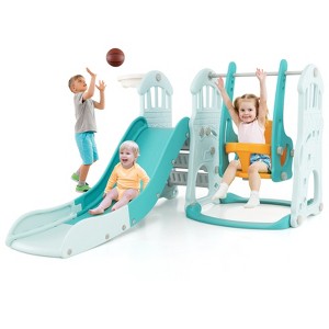 Gymax 4-in-1 Toddler Indoor Playground with Swing Extra-Long Slide - 1 of 4