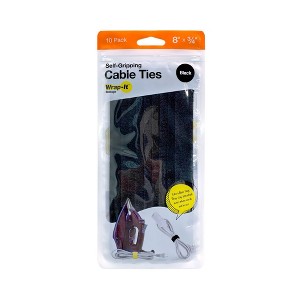 Wrap-It Self 10pk Gripping Cable Ties 8" Black - 1 of 4