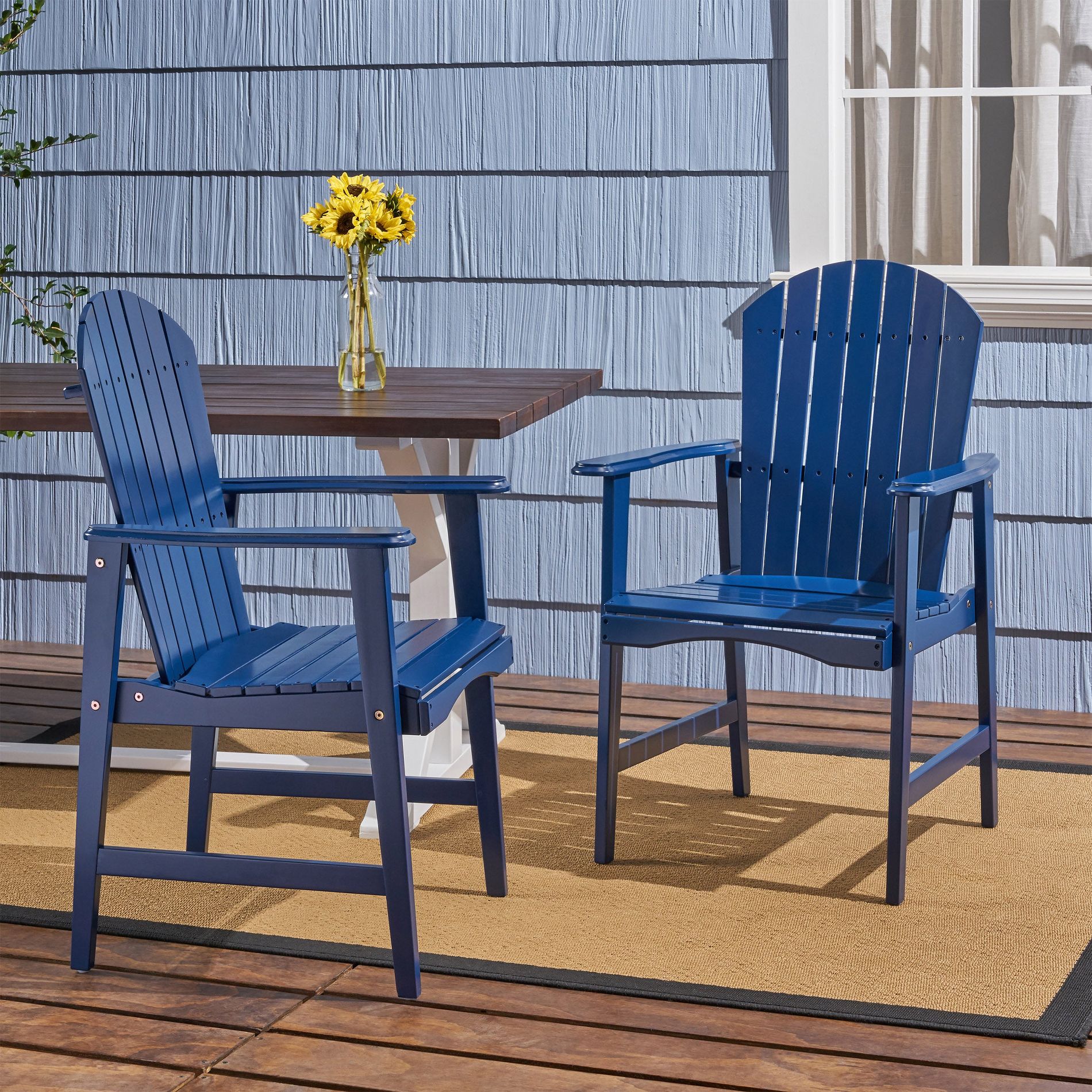 Mlmh & Kngwa  25"W  Set of 2 Weatherproof Acacia Wood Outdoor Dining Chairs-Navy Blue