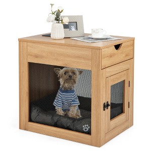 Tangkula Furniture Style Dog Crate Cage End Table w/ Lockable Door Chew-proof Metal Grid - 1 of 4