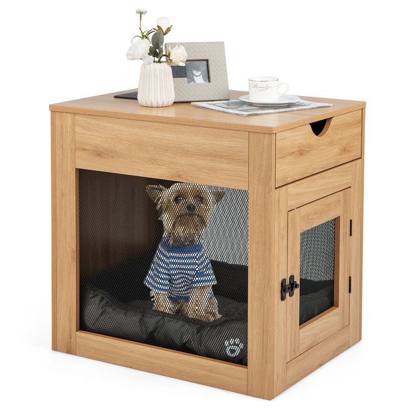 Tangkula Furniture Style Dog Crate Cage End Table w/ Lockable Door Chew-proof Metal Grid, 1 of 11