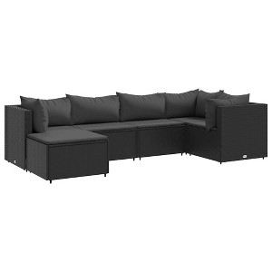 vidaXL Patio Lounge Set with Cushions Sectional Sofa Garden Backyard Poly Rattan - Black 3x corner 2x middle footrest - 1 of 4