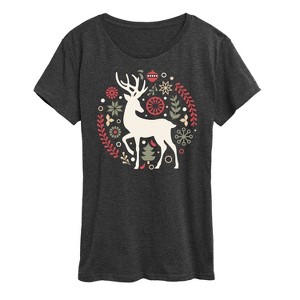 Women's - Instant Message - Scandinavian Christmas Deer Short Sleeve Graphic T-Shirt - 1 of 4