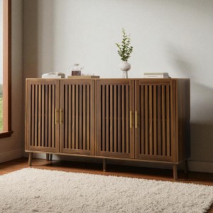 63" Modern Grille-Striped Sideboard Buffet Cabinet with 4 Doors and Adjustable Shelves, Accent Storage Credenza for Dining Room Living Room Entryway - 1 of 4
