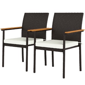 Stackable PE Rattan Outdoor Dining Chairs with Cushion, Patio Wicker Dining Chair with Armrests & Backrest - 1 of 4