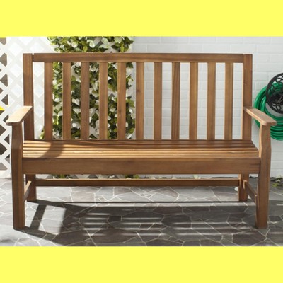Transitional 60'' Acacia Wood Outdoor Bench in Natural Brown