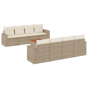 vidaXL Patio Sofa Set with Cushions Outdoor Furniture 9 Piece Poly Rattan - Beige and Cream - 1 of 4